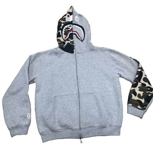 A BATHING APE Bape Y2k Hoodie Men XXL Gray Grey Camo TigerShark